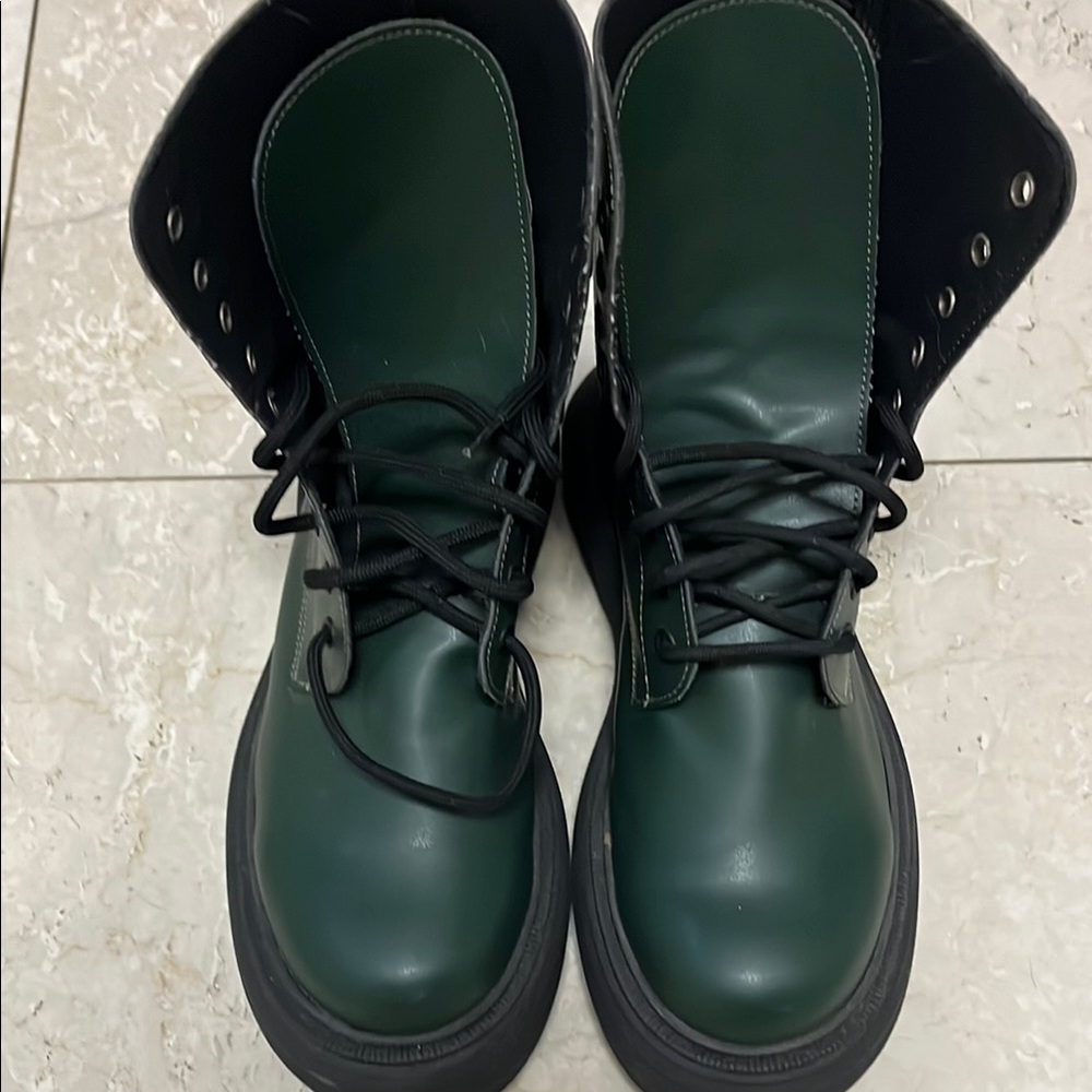 Dark Green Lace-Up Boots